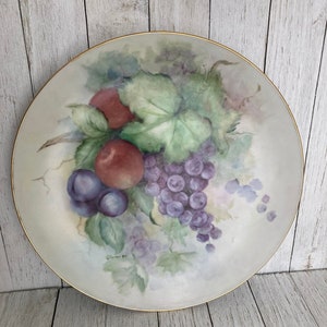 Vintage Hand Painted Plate Purple Grapes And Greenery - Decorative Plate - Signed Clara 84