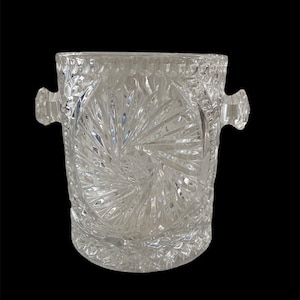 Vintage Cut Crystal Ice Bucket Champagne Chiller with Knob Handles - Mid Century