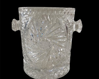 Vintage Cut Crystal Ice Bucket Champagne Chiller with Knob Handles - Mid Century