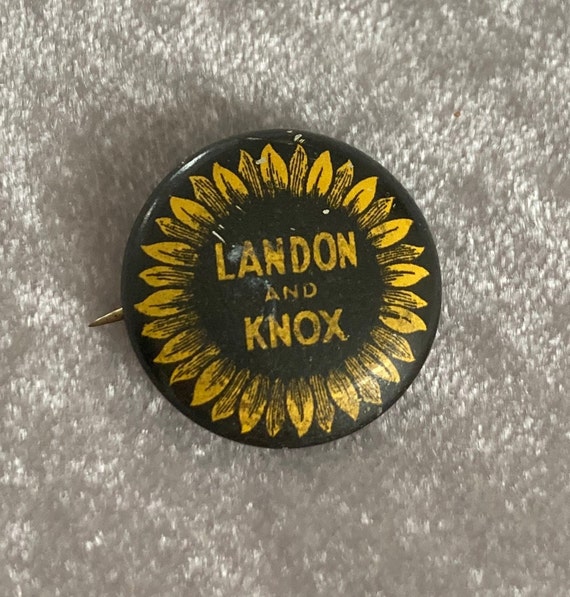1936 LANDON AND KNOX Campaign Pin Brown Yellow Sun