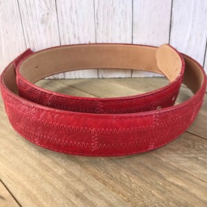 Fancy Vintage 1970s Red Tony Llama Leather Western Belt Made in Texas USA Sz 36  Bonded Leather Backing Unused or Very Gently Used Unisex