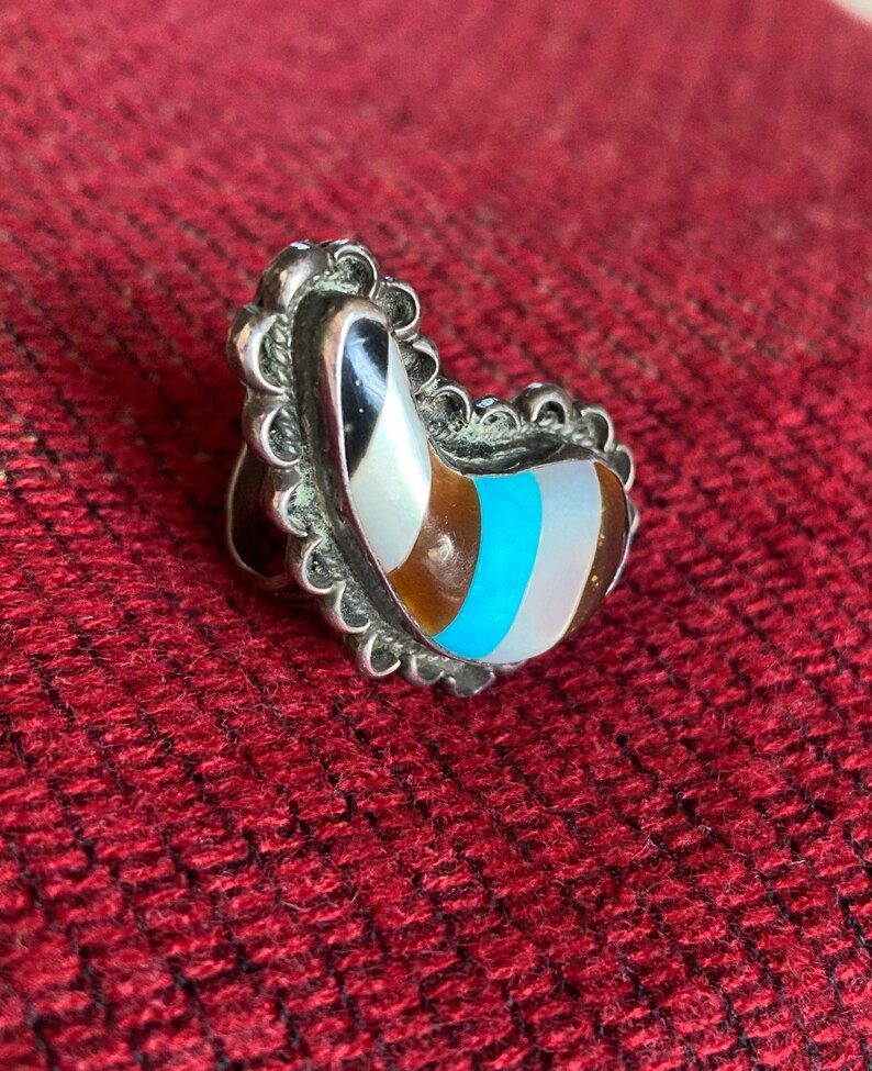 Vintage Sterling Silver Turquoise Statement Ring Size 8