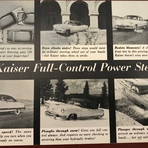 Unused 1953 Kaiser Frazer Henry J Advertising Postcard &quot;Kaiser Full Control Power Steering&quot; Vintage Gas Station Henry J Kaiser Kaiser Steel