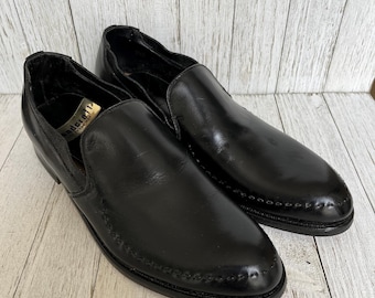 Vintage Youth Boys Black Leather Loafer Dress Shoes Size 4.5 - Randcraft Slip On NOS 50's-60's - Deadstock