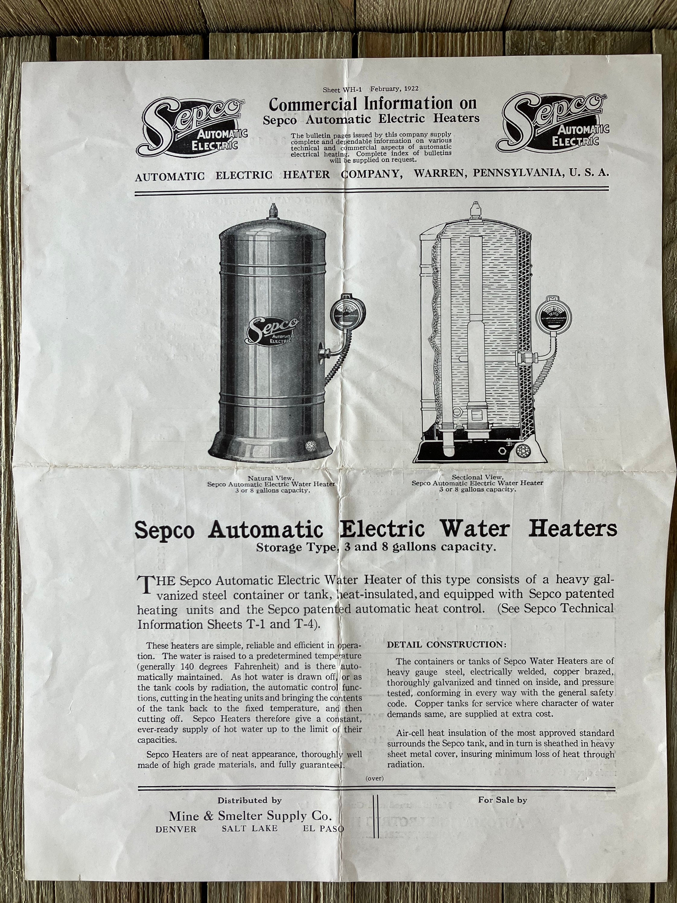 Buy Antique 1922 Sepco Automatic Electric Water Heater Commercial Online in  India - Etsy
