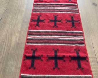 Southwestern Style Lightweight Fringed Scarf or Table Runner 12" x 72" Red With Black Cross
