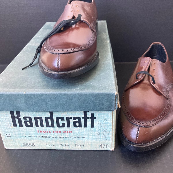 1950's-60's DEADSTOCK Rand Brown Leather Oxford Shoe Size 7