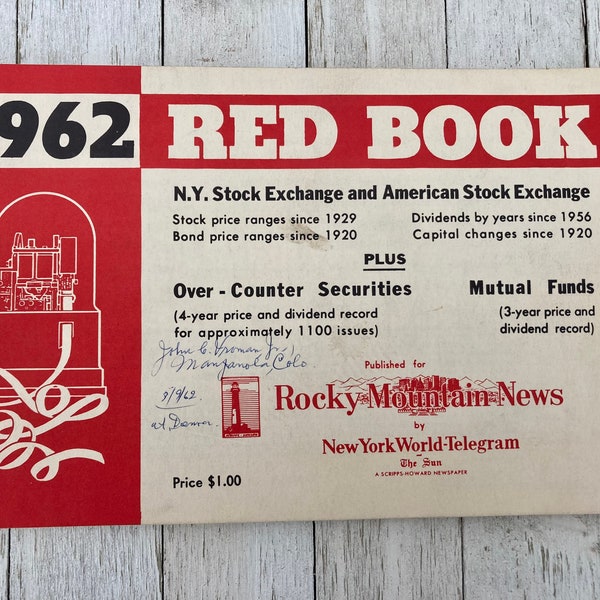Rare Vintage 1962 Red Book New York Stock Exchange and American Stock Exchange - New York Worl-Telegram