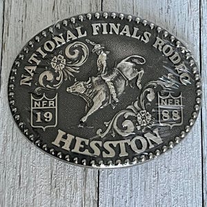 Vintage 1988 Hesston NFR National Finals Rodeo Commemorative Belt Buckle Bull Riding!