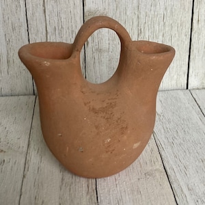 Vintage Hand Made Pottery Double Vase Terracotta Wedding Vase Primitive Natural