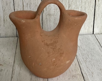 Vintage Hecho a mano Cerámica Doble Jarrón Terracota Florero de boda Primitivo Natural