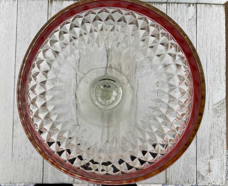 Vintage Indiana Glass Bowl Kings Crown Ruby Red Band Diamond Point ...