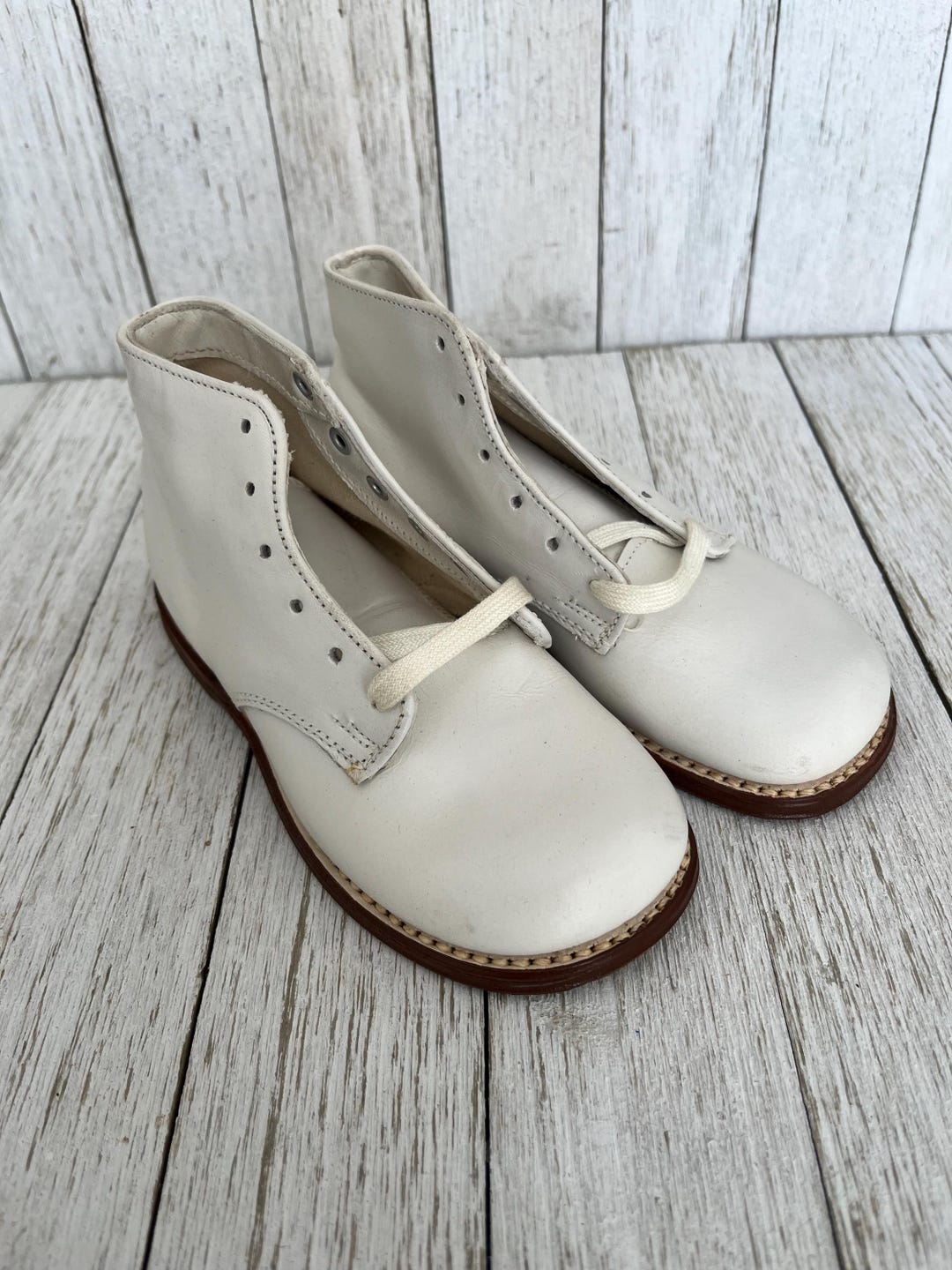 Chaussures Vintage Enfant Poll Parrot - Cuir Blanc, Taille 7 - Années 50-60