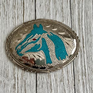 Vtg Turquoise Coral Inlay Silver Horse Belt Buckle Southwestern Cowboy Cowgirl Western Belt Buckle PLEASE READ DESCRIPTION repaired