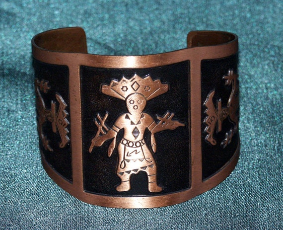 Dancing Kachina Copper Cuff Bracelet - Vintage 19… - image 1