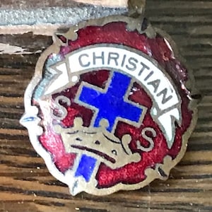 Antique Early 1900&#39;s Christian Sunday School Cross and Crown Pin by UNCAS, USA