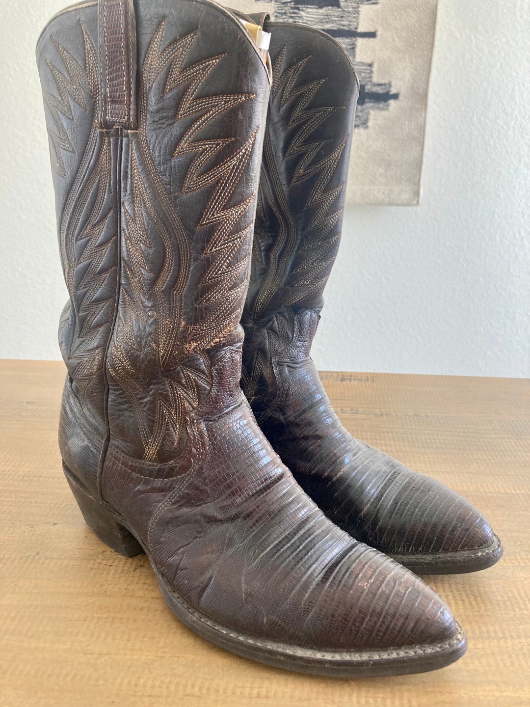あさん　専用Vintage Dan Post Western Boots Vintage Dan Post Brown Western Boots 10D Men Teju Lizard Skin