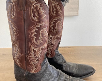 Vintage 1971 Justin Black Leather Cowboy Boots W/ Box: Men display picture 3