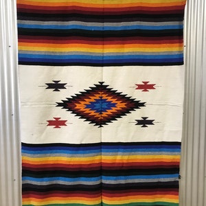 Handwoven Bright Southwestern Style Blanket /Table Cloth / Wall Hanging 5’x7’ Bright Multi Colored Stripe/ Geometric