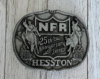 Vintage 1983 Hesston NFR Belt Buckle: Bull Riding 25th Anniversary