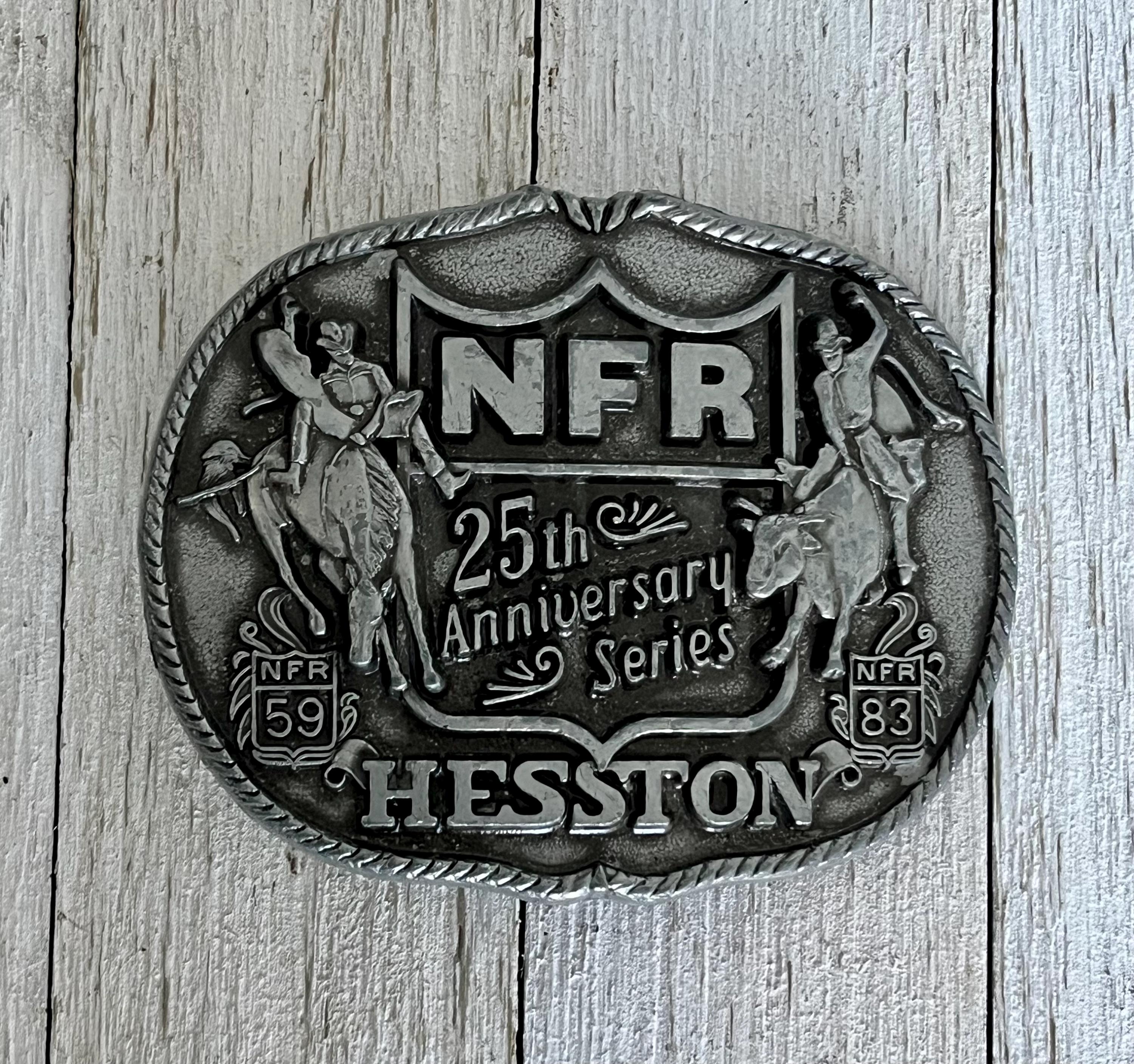 Vintage 1983 Hesston NFR Belt Buckle: Bull Riding 25th Anniversary