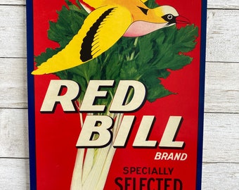 Red Bill Celery Kisten Etikett Original Druck Unbenutzt Gelber Vogel Druck Harry Becker Detroit