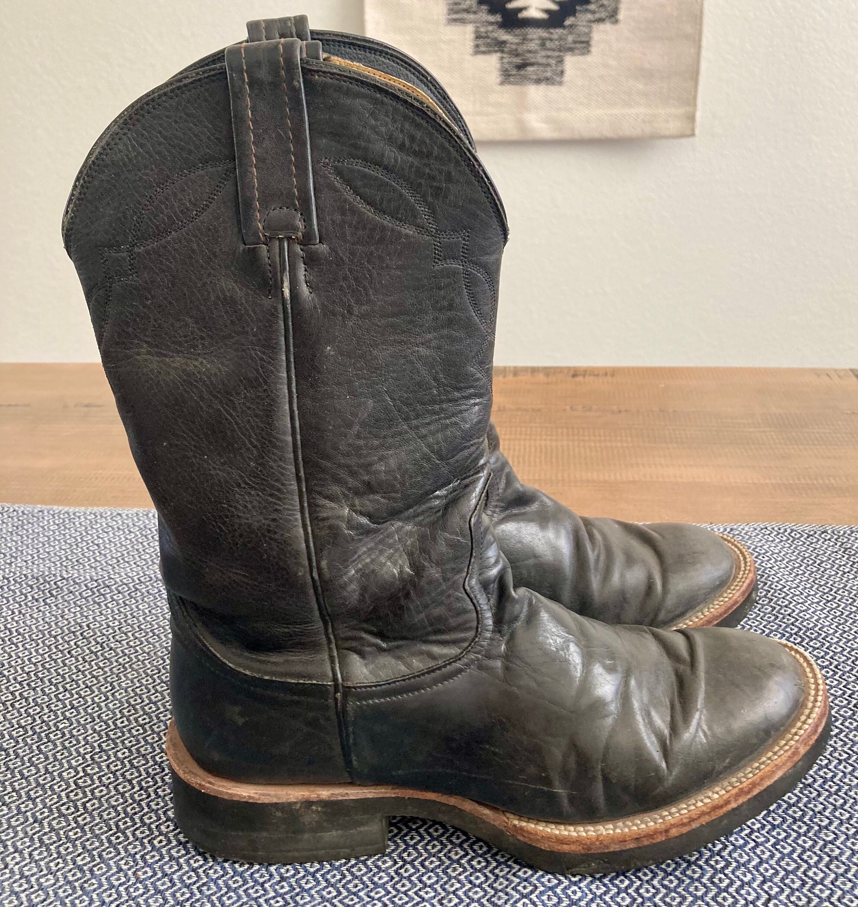 Bottes Cowboy Nocona Vintage – Homme 9 – Noir – Cuir Souple Bout Rond – USA