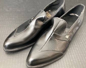Vintage Calumet Mens Size 7 Black Leather Dress Shoes - DEADSTOCK 1960's - NOS