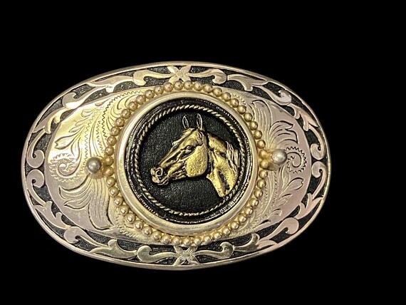 Vintage Gold tone horse heads buckle belt s-l400.jpg main image 4