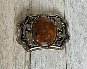 Agate Silver Tone Boho Western Gypsy Burning Man Stage Coach Festival Buckle Boho Hippie Western Style Belt Buckle With Moss Agate Cab  main image 3