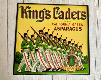 King's Cadet Spargelkistenetikett Original unbenutztes kalifornisches Gemüse aus den 1930er- und 1940er-Jahren
