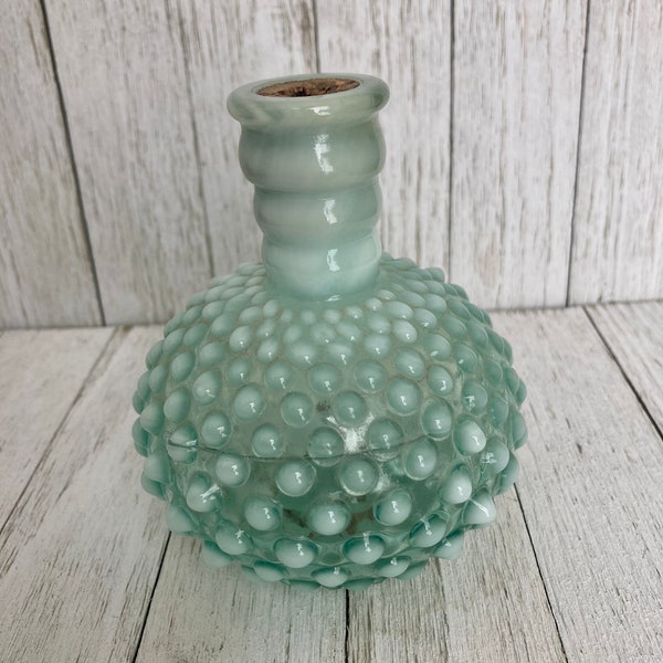 Unique Vintage Mint Green Fenton Glass Bud Vase Hobnail Perfume - Mid Century