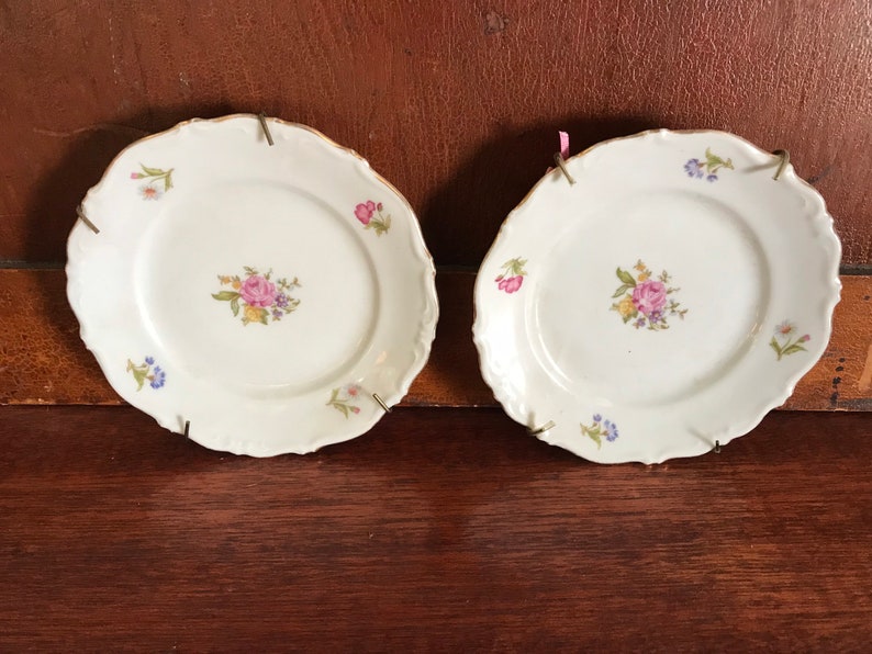 Vintage Pair of Bavaria Western Germany China Floral 6 Plates Scalloped