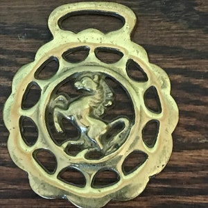 Vintage 1950&#39;s Horse Brass Harness Piece Prancing Rearing Horse English