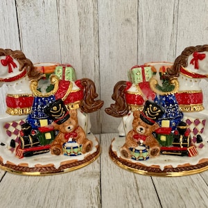 RARE! Vintage Christopher Radko Christmas Candle Holder Set - Horse, Bear, Gifts