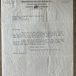 Vintage 1935 Inquiry Hendrie & Bolthoff Wagner GE Type RI Motor Sale