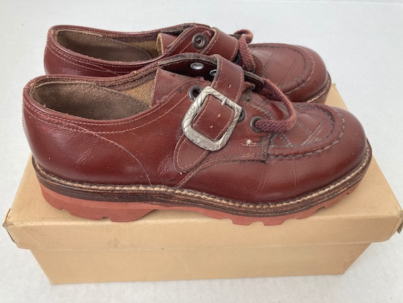 Vintage Kids Brown Leather Oxford Shoes - Toddler… - image 2