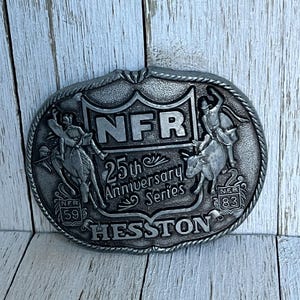 Vintage 1983 Hesston National Finals Rodeo 25th Anniversary Series Commemorative Belt Buckle Bull Riding NFR