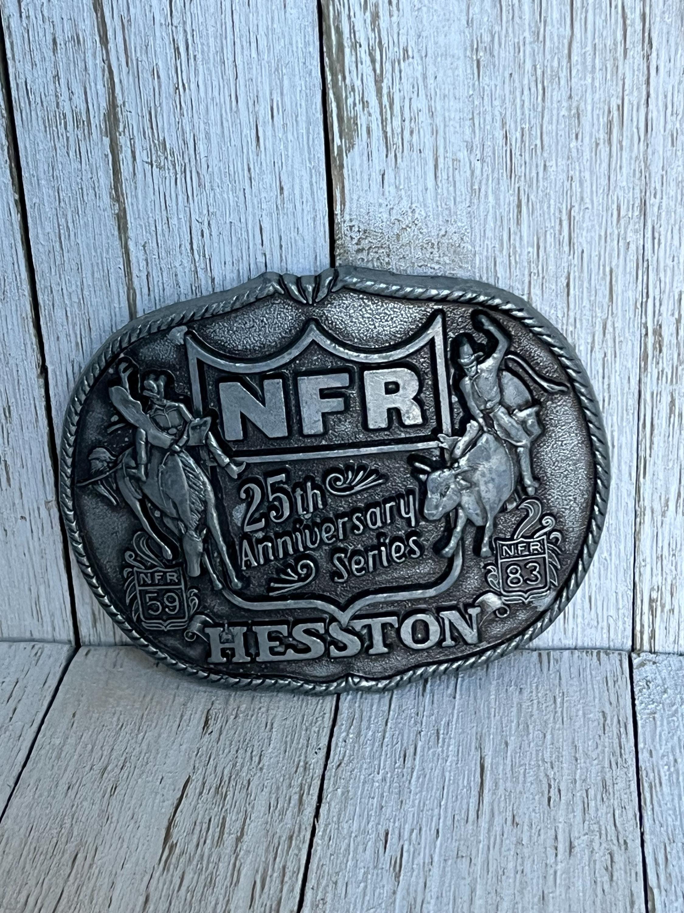 Vintage 1983 Hesston NFR Belt Buckle: Bull Riding 25th Anniversary