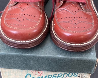 Vintage Kids Brown Leather Oxford Shoes - Toddler Boy Size 8.5 -1950's-60s NOS