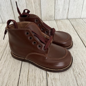 Vintage Baby Boys Brown Leather Oxford Shoes - Baby/Toddler Boys Size 4 Dress Shoes- DEADSTOCK 1950&#39;s-60s NOS