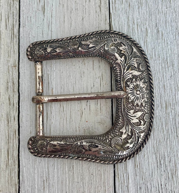 Vintage Womens Western Silver Belt Buckle Floral … - image 1