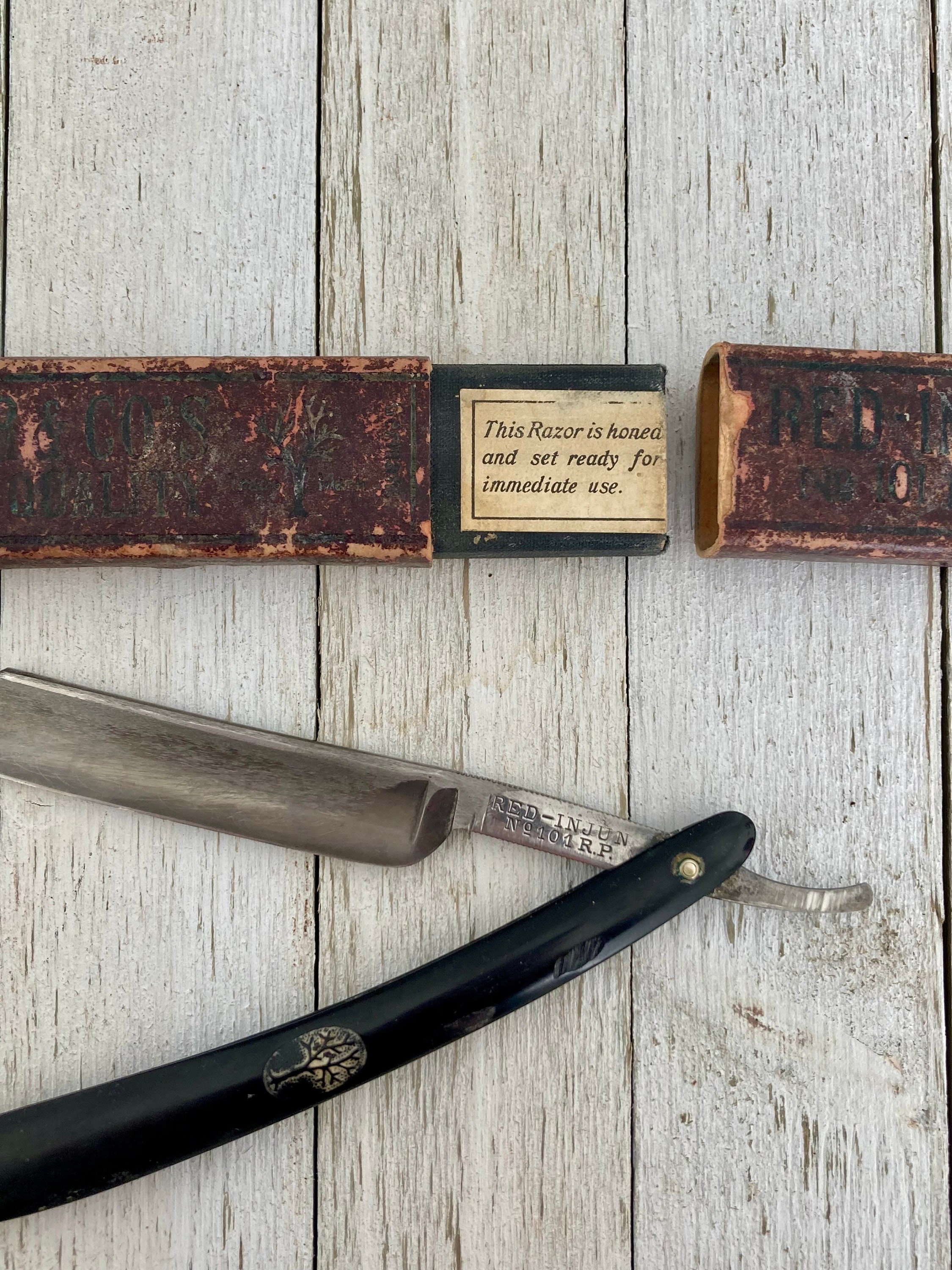 剃刀ドイツ製H.BOKER&CO.INC NEWYORK REDINJUN Vintage H. Boker Red Injun Straight Razor, Black Handle