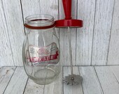 RARE Vintage Mix Stir Glass Jar with Red Handle Mixer - Cocktail or Milkshake 32 oz