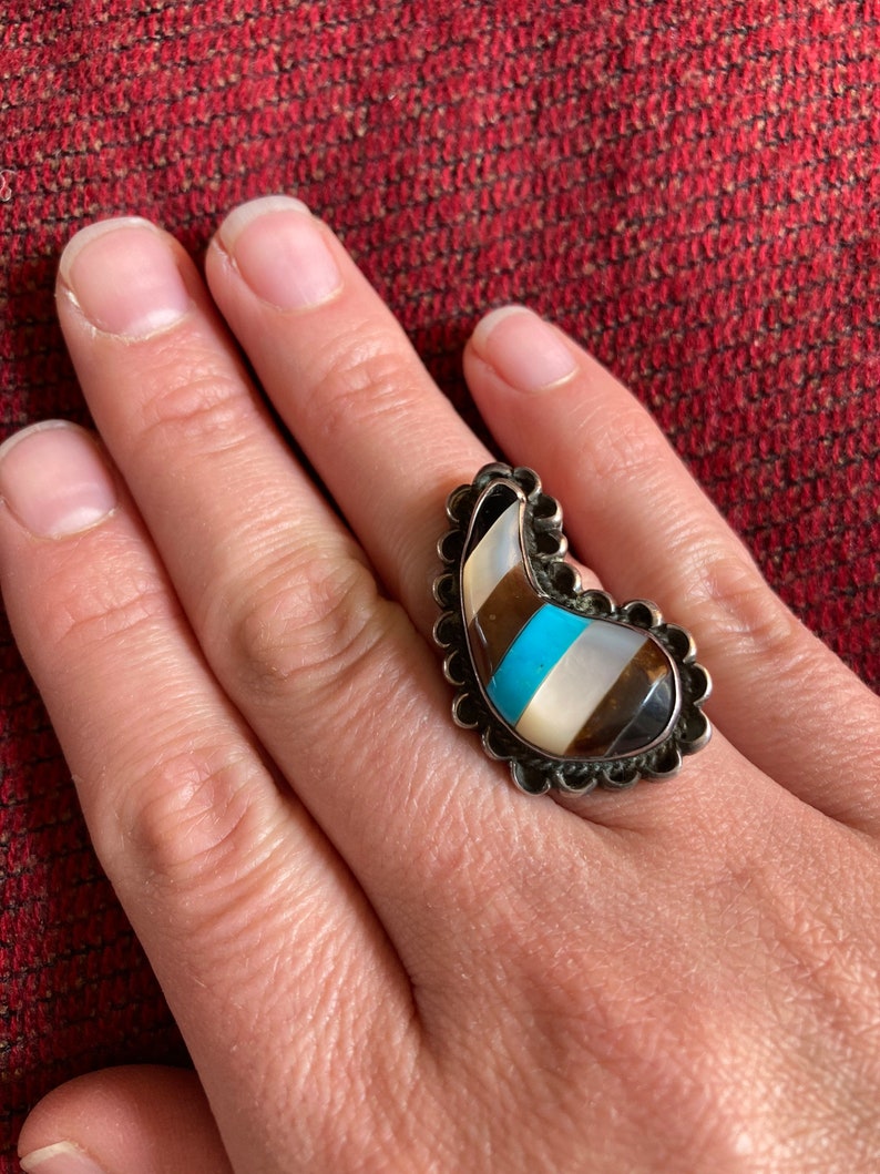 Vintage Sterling Silver Turquoise Statement Ring Size 8