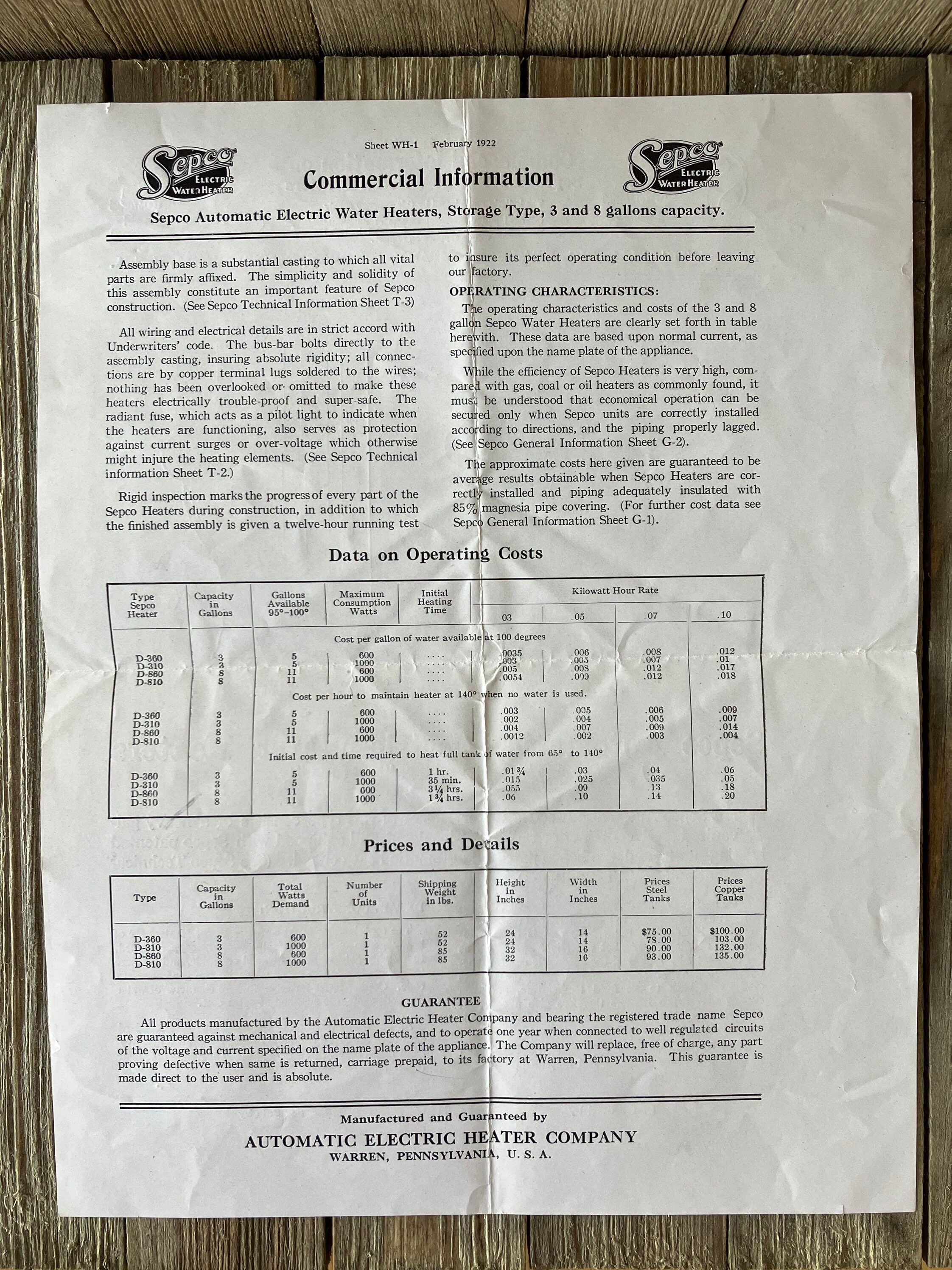 Antique 1922 Sepco Automatic Electric Water Heater Commercial - Etsy Israel