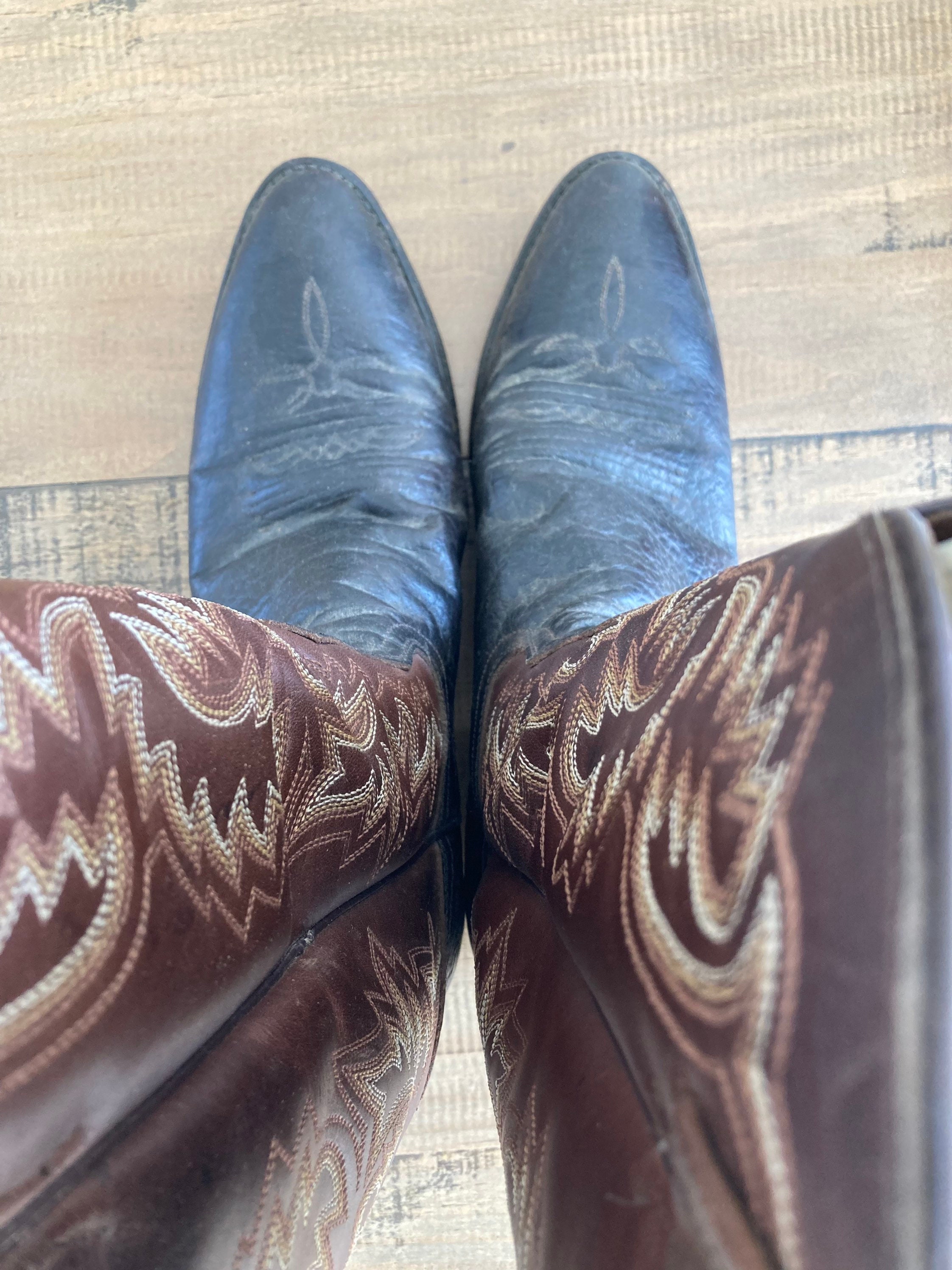 Dan Post Vintage Mens Leather Black/Brown Cowboy Boots Size 9.5 El Paso USA Dan Post Men main image 2