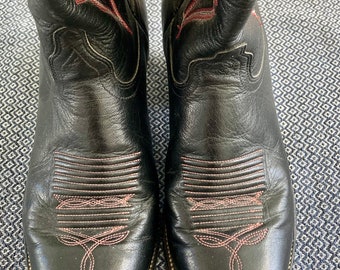 Vintage J. Chisholm Black Leather Cowboy Boots With Red  display picture 2