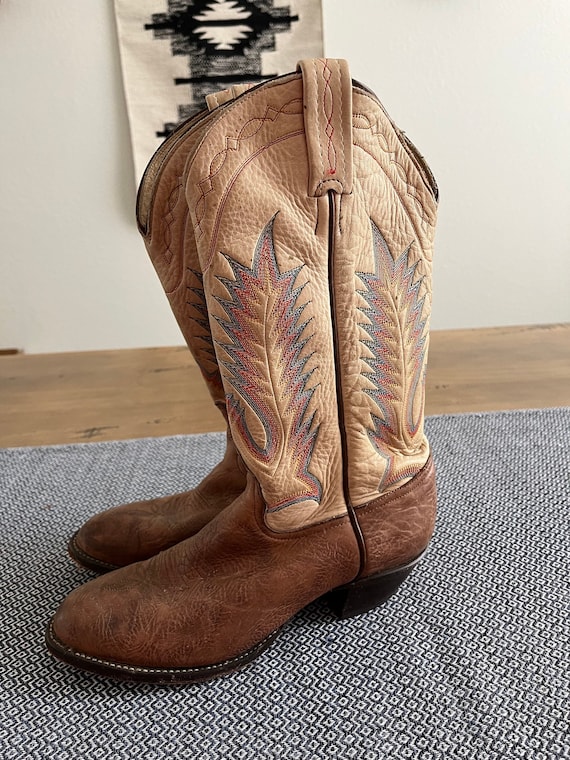 Vintage Tony Lama Cowboy Boots Brown Leather Boots