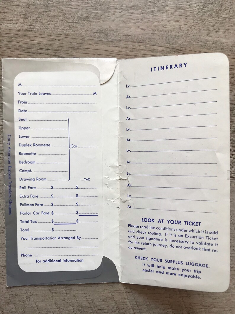 The Chief Way Vintage Ticket Holder and Advertisement for American Express Cheques 1953 Santa Fe